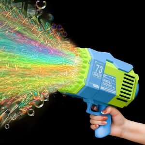 GEPROSMA Bubble Machine, Bazooka Bubble Gun with 73 Bubble Holes and Light Function, Automatic Rechargeable Electric Bubble Toy for Kids and Adults, Wedding, Party (UK-B13)