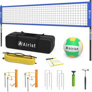 Portable Volleyball Net Set, Professional Volleyball Netting Set for Backyard and Beach, Outdoor Volleyball Net with Adjustable Height Poles, Volleyball and Bag