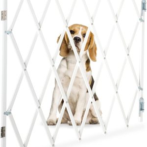 Relaxdays Dog Safety Barrier, Child Stair Protection Fence, Foldable, Up to 118 cm, Pet Gate Grate, White