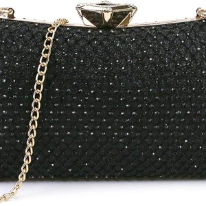 NICOLE & DORIS Party Bags for Women Evening Bag Ceremony Bags Women’s Clutch Clutch Purse with Glitter Diamond Handbag Shoulder Bag Chain, Black/White, Elegant