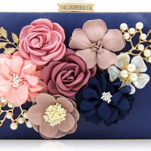 Milisente Flower Evening Bag Women Wedding Bag Elegant Clutch, navy