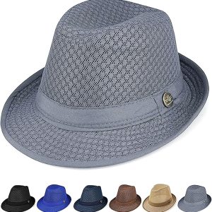 Initlove Men’s Mesh Fedora Hat Short Brim Hat Panama Hat Foldable