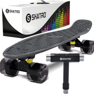 Skatro – Short Board Skateboard – Retro Style Plastic Deck 26cm Comes Complete