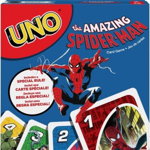 Mattel Games UNO The Amazing Spider-Man Card Game for Kids, Adults and Families with Deck and Special Rule, Inspired by Marvel Comics Series – For Boys and Girls + 7 Years, HXY08