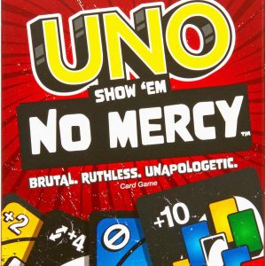 Mattel Games UNO No Mercy Card Game Family Board Game with New Cards, Special Rules and More Ruthless Penalties, +7 Years (HWV18)