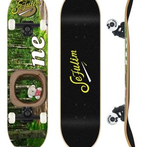 Sefulim Complete Skateboard for Beginners, 79 x 20 cm Complete Skateboard for Teenagers Adults, 9 Layers Skateboard Maple Wood ABEC-7 Skateboard, Longboards