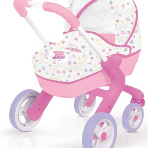 Smoby – Pop Pram Peppa Pig Pram for Baby Dolls, Steerable Wheels, 100% Official License, From 18 Months (7600251306)