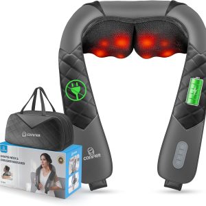 COMFIER Cordless Neck Massager with Heat, Back Massager for Deep Tissue Pain Relief, 3D Shiatsu Massage Pillow with Carry Bag, Portable Rechargeable, Gifts