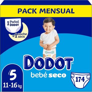 Dodot Baby-Dry Diapers, Size 5 (11-16 kg), 174 Nappies + Gift of 1 Pack of 10 Aqua Pure Wipes 99% Water, One Night Up to 100% Leak Free, Monthly Pack