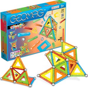 GEOMAG – CLASSIC CONFETTI 68 Pieces – Magnetic Constructions -Toys for Children 3 Years Old- Swiss Made – Building Blocks with 24 Rods, 20 Balls, 24 Tiles – STEM Magnetic Games
