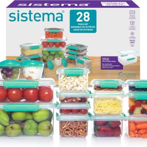 Sistema KLIP IT Airtight Food Containers | Airtight Stackable Meal Prep Containers | School Lunch Boxes & Small Containers | 28 Count (14 Containers and Lids)