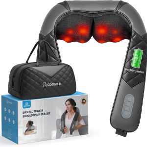 COMFIER Shiatsu Neck Massager with Heat, Electric Deep Tissue Massager for Neck and Shoulder Pain, Deep Kneading Massage Pillow, Home Office Use, Gifts