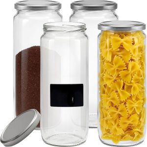 mikken Set of 4 1.1 Litre Jars with Screw Top Lids Glass Jars with Label Labels