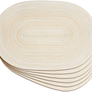 Noctiflorous – Set of 6 Oval Braided Placemats, Non-Slip Washable Heat Resistant Placemats for Dining Room Kitchen Party Table Decoration 12 x 18 Inch, Beige 11