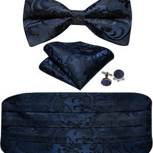 Barry.Wang Cummerbund Men’s Bow Tie Set Silk Square Cufflinks