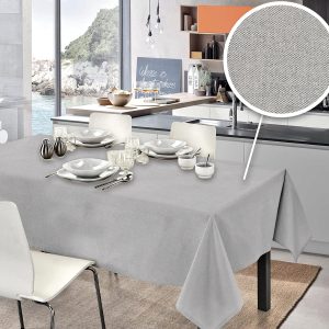 ‎PENSIERI DELICATI Tablecloth 140 x 190 cm Made in Italy, Fabric on Table 100% Pure Recycled Cotton Yarn-Dyed, Plain Grey, Ecological Rectangular Tablecloth