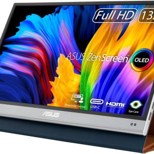 ASUS ZenScreen OLED MQ13AH Portable Monitor 13.3″ 1080p FHD OLED USB-C HDMI Smart Cover External Travel Monitor for Laptop PC Macbook Phone PS4 Switch