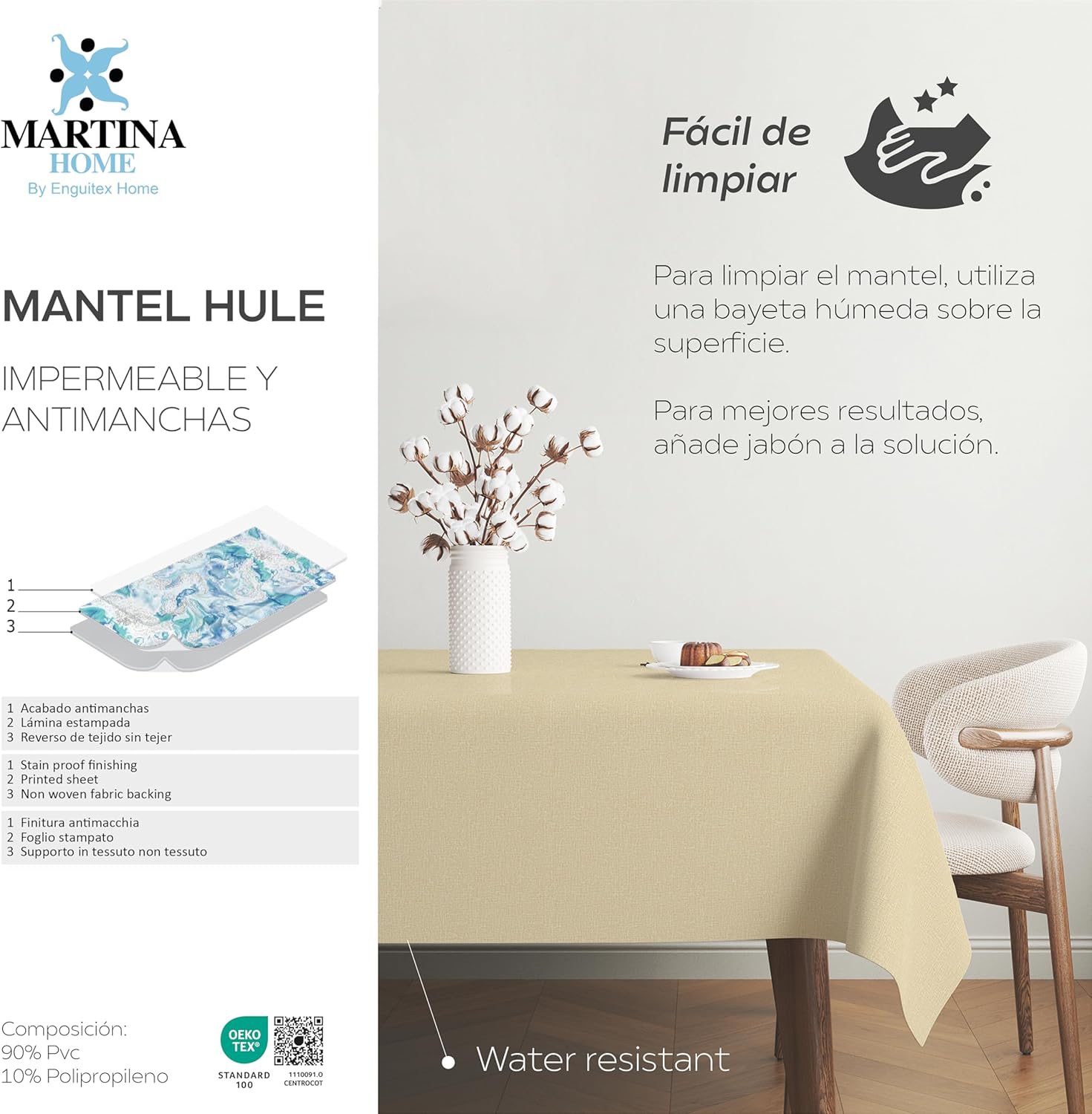 Martina Home TER Beige Oilcloth Tablecloth 100 x 140 cm - Image 4