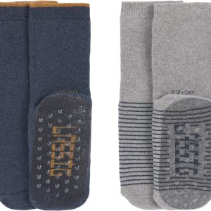 LÄSSIG Unisex Kids Anti-Slip Socks Set of 2/ Blue/ Grey Size 19-22