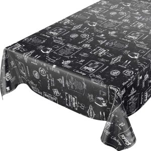 Anro – Rectangular, Towel, Oilcloth Tablecloth, Washable, Retro Design, 100 x 140 cm, Black