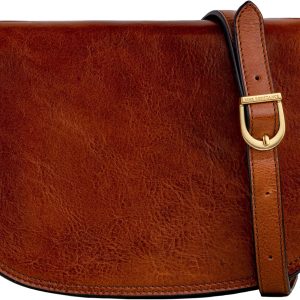 Time Resistance Leather Shoulder Bag for Women – Messenger with Vachetta Leather, Handmade in Italy – Ideal to Carry Everything You Need