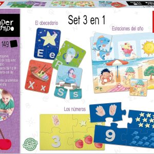Educa – 3 in 1 set | Learning is Fun. Educational game with three different themes: alphabet, numbers and seasons. Made with sustainable materials. From 3 years (19814)