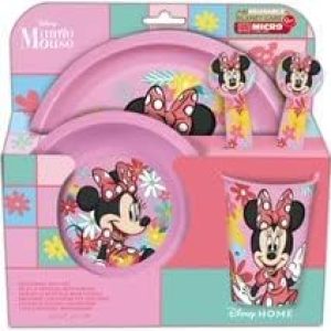 STOR EASY SET 5 PCS (PLATE, BOWL, 260 ML GLASS AND CUTLES) IN MINNIE MOUSE SPRING LOOK CASE