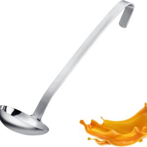 Westmark Sauce Spoon Pro, Practical Stainless Steel Sauce Ladle, Soup Ladle with Pourer and Hanging Hook, Serving Spoon, Silver, 27 cm