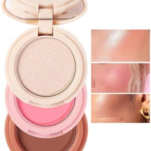3 In 1 Makeup Palette, Powder Highlighters Palette, Face Highlighter Palette, Highlighters & Contour & Blush Palette, Versatile Cosmetic Tools (01#)