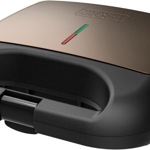 BLACK+DECKER Sandwichera BXSA752, 750W, placas grill 21.5×12.5cm, antiadherente, luz de temperatura idónea, compacta y fácil de guardar