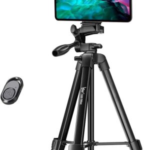 Phone Tripod, Lusweimi 152.4-CM Camera Tripod for iPad and iPhone, Compatible with Tablet/Phone/Webcam, Tripod Stand for iPad Pro with Wireless Remote and Carry Bag