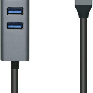 AISENS USB3.0 Hub Aluminium, Type A/M – 4x Type A/H, Black, 30 cm
