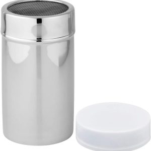 Fackelmann Kitchen Sugar Sprinkler with Lid and Functional Mesh Part for Icing Sugar, Cocoa Powder or Cinnamon, Stainless Steel, Approx. 400 ml, 7 x 7 x 13 cm, 1 pc (42910)