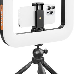 Selfie Stick Tripod, Rechargeable Fill Light, Adjustable Foldable Phone Holder, Handheld Beauty Ring Light, for Streaming, Live Video, Photography Recording, 29.5×21.8cm Black