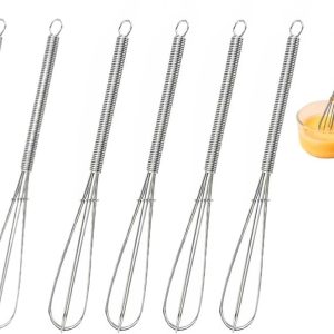 6 Pack Mini Stainless Steel Wire Whisk Set Portable Stainless Steel Whisk for Kitchen Egg Whisk with Thick Wire for Cooking, Mixing, Whisking and Stirring