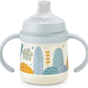 Suavinex, Baby Learning Cup with Silicone Spout and Handles, Bottle with Handles, Anti-Colic System, Protective Lid, Anti-Spill Cup, 150 ml, for Babies +6 Months, Dishwasher Safe, Blue