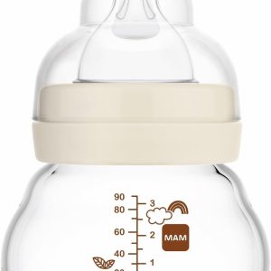 MAM Glass Baby Bottle, Newborn, 0 Months, 90 ml, with 0 Extra Slow Flow Silicone Teat Easy Acceptance, Easy to Clean, MAM Feel Good, Neutral, Pack of 1
