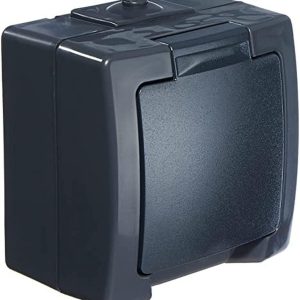 Kopp 107815006 Nautical Socket with Cover and Contact Protection (250 V, 10 A, IP44), Grey, Anthracite, 1-Way Socket