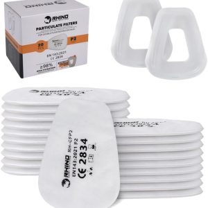 RHINO Smart Solutions FFP2 Cotton Filters for Carbon Filter and Reusable Mask Anti Gas, Dust, Paint, Chemistry, Vapors, Phytosanitary (20 Filters (+2 Caps))