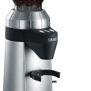 GRAEF CM900 Coffee Grinder, 40 Grind Levels, Grind on Demand, Automatic Dosing, 350 g Tank, Programmable Function, Removable Container, Silver