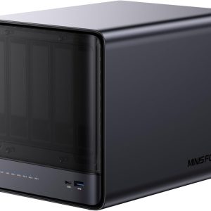MINISFORUM N5 Pro 5 Bay Desktop NAS, Ryzen AI 9 HX Pro 370 12C/24T, Support ECC, 128GB SSD, 10GbE+5GbE, 3×M.2 NVMe, OCuLink, HDMI 4K/2×USB4, PCIe ×16, MinisCloud OS (Disk-Free)