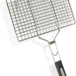 Amig – Fireplus Barbecue Grill – Double Metal Grill for Roasting – Stainless Steel – With Non-Slip Rubber Handle- With Safety Lock – Measures: 32 x 21.5 cm
