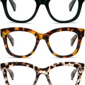 MMOWW Oversized Reading Glasses 3 Pack for Women Blue Light Blocking with Spring Hinge Computer Readers Ladies