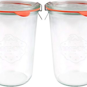 WECK 743 850ml Wide Mouth Storage Jars, Includes Glass Lids, Seals and Clamps for Sourdough, Canning, Yogurt, Kimchi, Jam