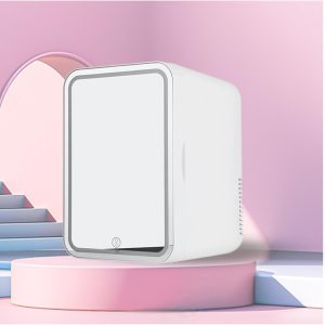 Mini Electric Fridge, with LED Mirror, Capacity 8 L Mini Car Refrigerator, Cooling and Heating, 12 V/220 V Beauty Fridge, for the Office or on the Go, White