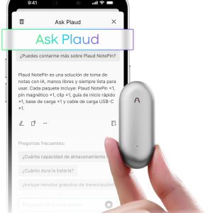 Plaud NotePin AI Voice Recorder, App Control for Taking Notes, Transcript and Summary with AI, Supports 112 Languages, 64GB, Audio Recorder for Conferences, Meetings, Lunar Silver