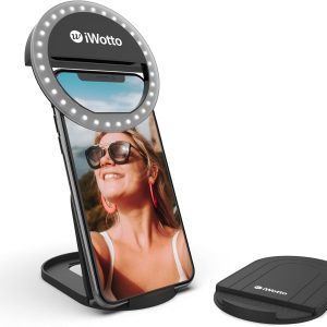 iWotto LED Ring Light for Mobile Phone with Stand – 2 Modes and 3 Intensities of White Light – Ring Light for Selfie, TikTok – Ring Light USB Recharging – 36 Universal LEDs for Smartphone, Tablet, PC