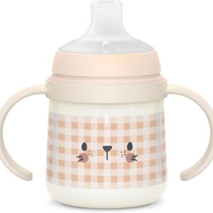 SUAVINEX, Baby Learning Cup, Bottle with Glow-in-the-Dark Handles, with Silicone Spill Spout and Anti-Colic Valve, for Babies +6 Months, Ideal for Use at Night, Pink