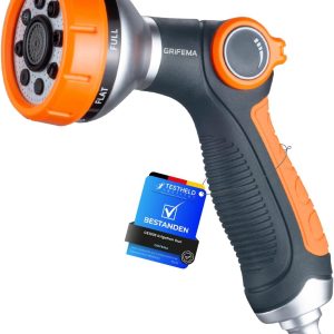 GRIFEMA, GE1303 Irrigation Gun, Water Gun for Garden, 8 Adjustable Modes, Hose Gun with Thumb Switch for Lawn Irrigation, Black