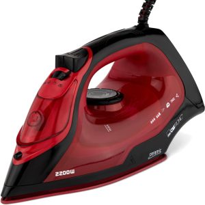 Clatronic DB 3752 Steam Iron with Ceramic Sole, Vertical Steam, Steam Blow, 7 Functions, 2200W, Red